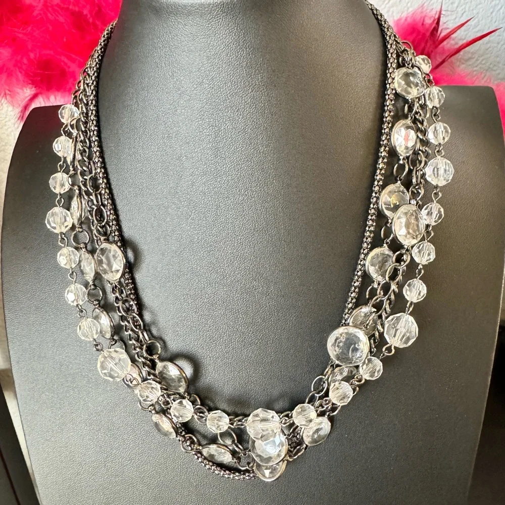 Multi Strand Chain and Crystal Necklace